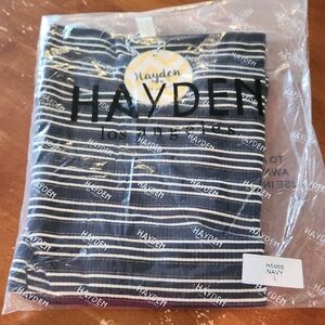 Hayden Navy and White Striped With Gold Metallic Slivers Women's Tunic